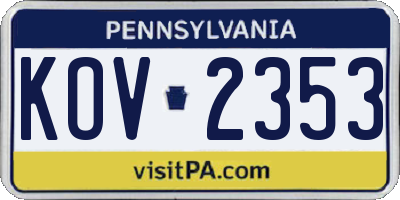 PA license plate KOV2353