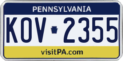 PA license plate KOV2355