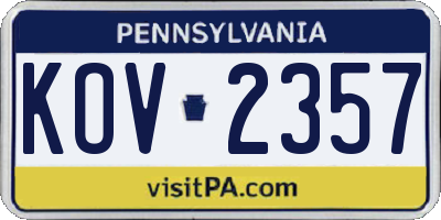 PA license plate KOV2357