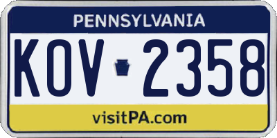 PA license plate KOV2358
