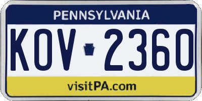 PA license plate KOV2360