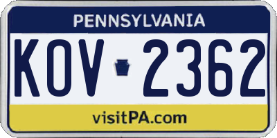PA license plate KOV2362