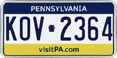 PA license plate KOV2364
