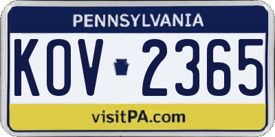 PA license plate KOV2365