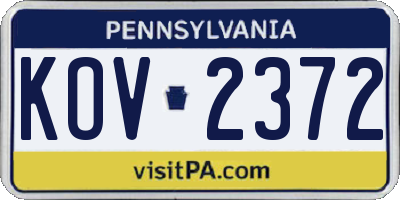 PA license plate KOV2372