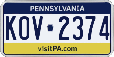PA license plate KOV2374