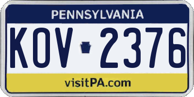 PA license plate KOV2376