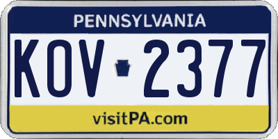 PA license plate KOV2377