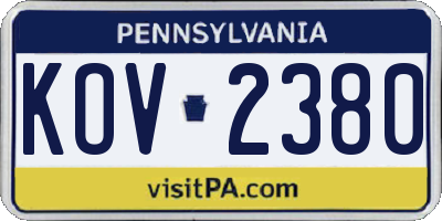 PA license plate KOV2380