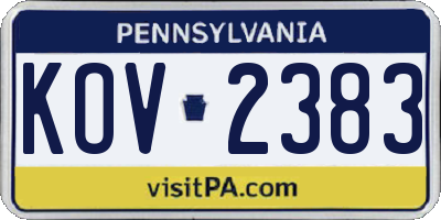 PA license plate KOV2383