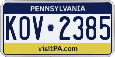 PA license plate KOV2385