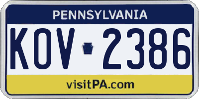 PA license plate KOV2386