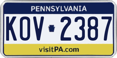 PA license plate KOV2387