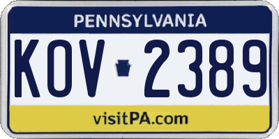 PA license plate KOV2389