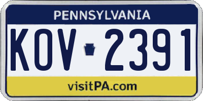 PA license plate KOV2391