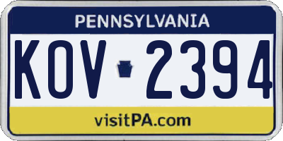 PA license plate KOV2394