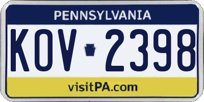 PA license plate KOV2398