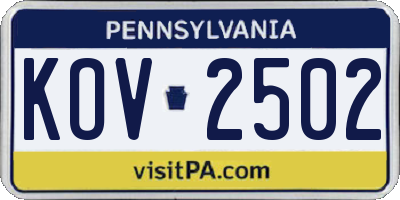 PA license plate KOV2502