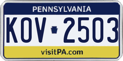 PA license plate KOV2503