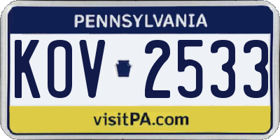 PA license plate KOV2533