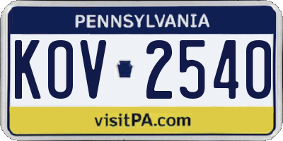 PA license plate KOV2540