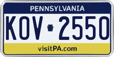 PA license plate KOV2550