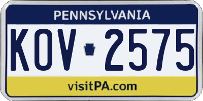 PA license plate KOV2575