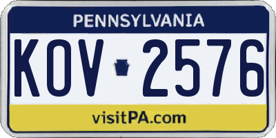 PA license plate KOV2576