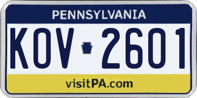 PA license plate KOV2601