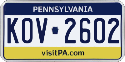 PA license plate KOV2602