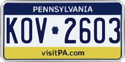 PA license plate KOV2603
