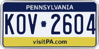 PA license plate KOV2604
