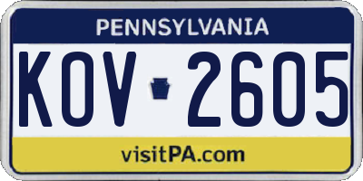 PA license plate KOV2605