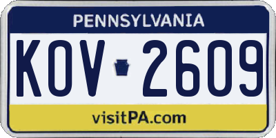 PA license plate KOV2609