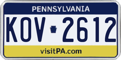 PA license plate KOV2612