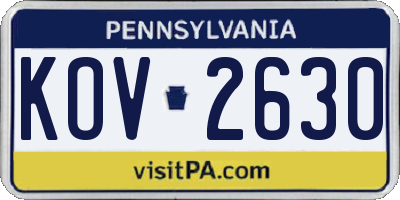 PA license plate KOV2630