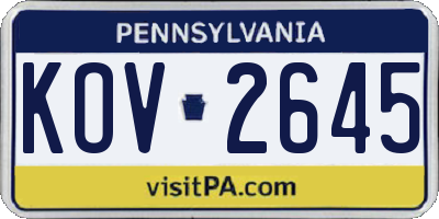 PA license plate KOV2645