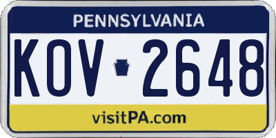 PA license plate KOV2648