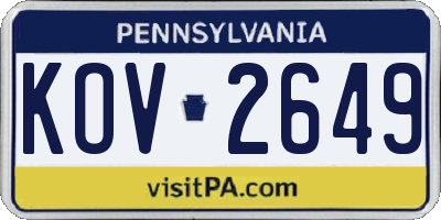 PA license plate KOV2649