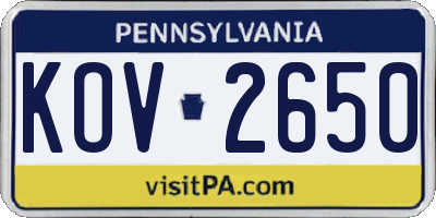 PA license plate KOV2650