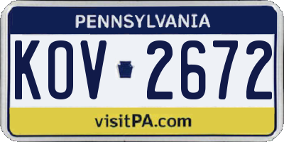 PA license plate KOV2672