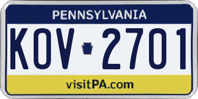 PA license plate KOV2701