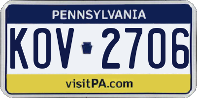 PA license plate KOV2706