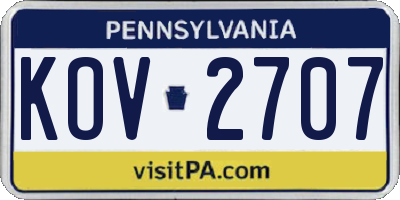 PA license plate KOV2707