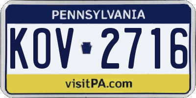 PA license plate KOV2716