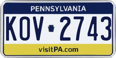 PA license plate KOV2743