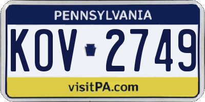 PA license plate KOV2749