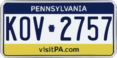 PA license plate KOV2757