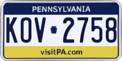 PA license plate KOV2758
