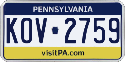 PA license plate KOV2759